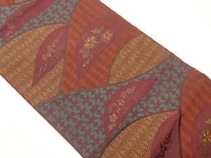 山並みに草花・幾何学模様織出し名古屋帯